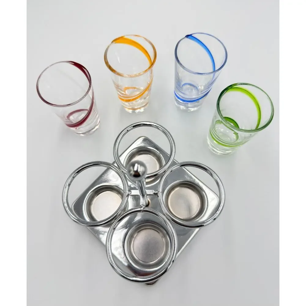 Starbucks Rare Hand Blown Swirl Glass Barista Espresso Shot Glass w/Chrome Caddy